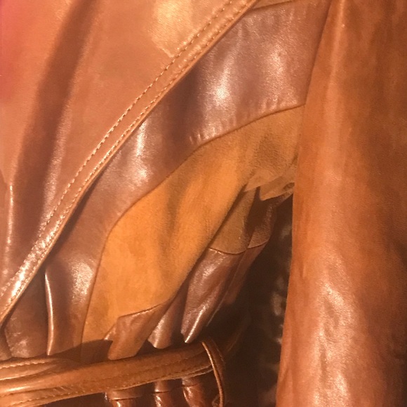 Long Leather Trench Coat with Belt - Picture 5 of 8